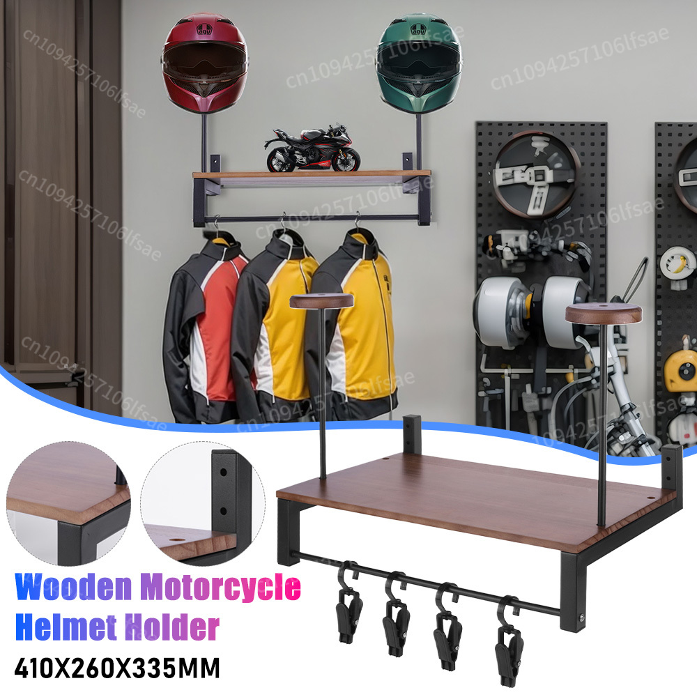 Motorcycle Gear Display Rack - Drewniany regał ekspozycyjny na akcesoria motocyklowe,