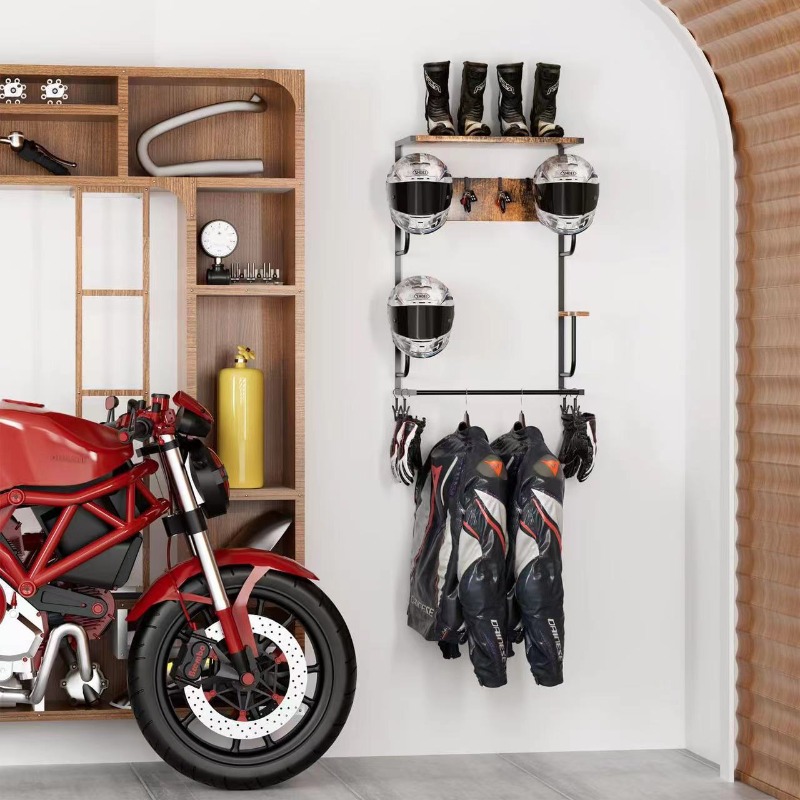 Motorcycle Gear Display Rack - Drewniany ścienny uchwyt na kask, wieszak