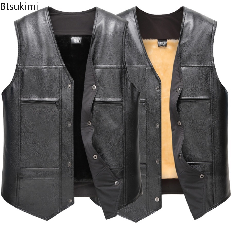 Motorcycle Gear Vest - Jesienno-zimowa nowa męska skórzana kamizelka z