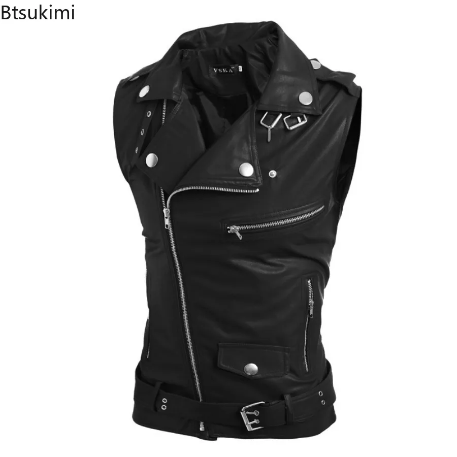 Motorcycle Gear Vest - Męska kamizelka z ekoskóry na jesień