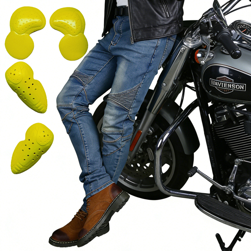 Motorcycle Wearing Gear - Męskie jeansy motocyklowe, niebieskie spodnie na