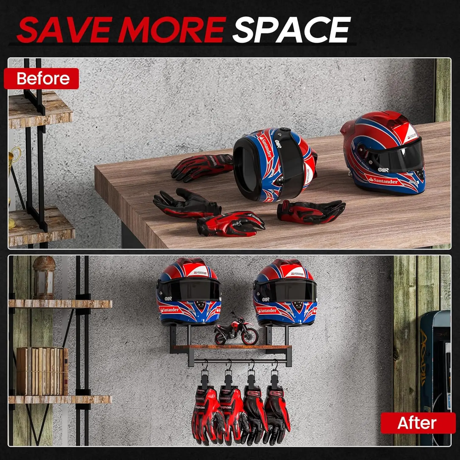 Podwójny wieszak na kask motoc – Motorcycle Gear Display Rack recenzja i cena